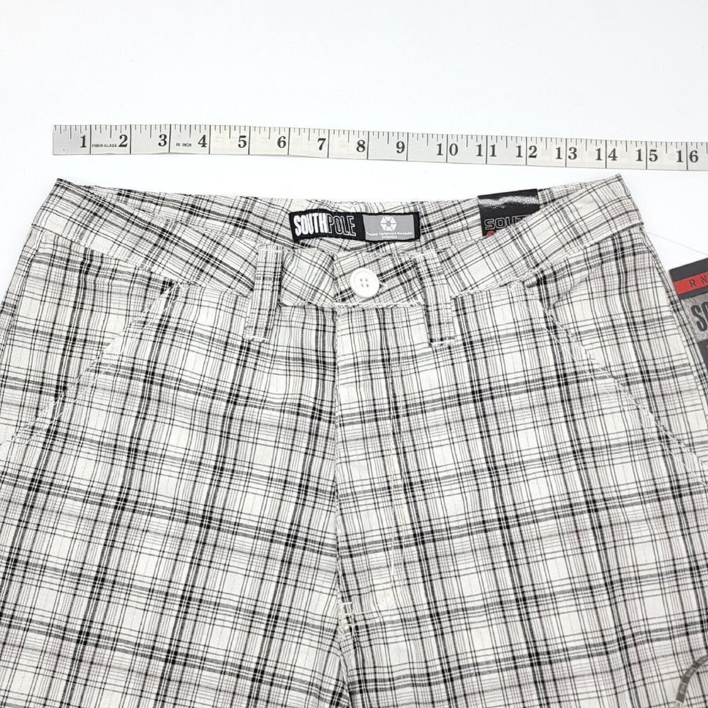 South Pole Junior Girls 16 Bermuda Shorts Black Woven Plaid White Silver Golf - Picture 9 of 13